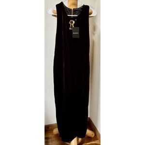 NWT Beulah Style Brown Velvet Maxi Dress Gold Keyhole Sleeveless L